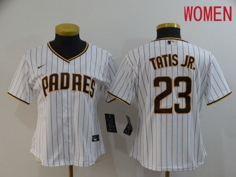 Women San Diego Padres #23 Tatis jr White stripes Nike Game MLB Jerseys->women mlb jersey->Women Jersey